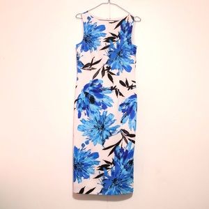 Maggy London Printed Blue Floral White Dress